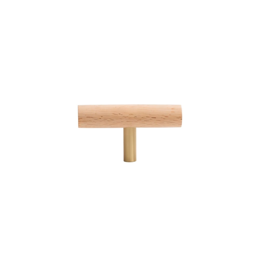 Wooden Cabinet Knobs & Pull Bars, Scandinavian Kitchen & Wardrobe Hardware, Brass Detailing, Set of 2 in 4 Wood Tones, 2.3-12.5in
