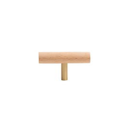 Wooden Cabinet Knobs & Pull Bars, Scandinavian Kitchen & Wardrobe Hardware, Brass Detailing, Set of 2 in 4 Wood Tones, 2.3-12.5in