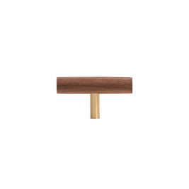 Wooden Cabinet Knobs & Pull Bars, Scandinavian Kitchen & Wardrobe Hardware, Brass Detailing, Set of 2 in 4 Wood Tones, 2.3-12.5in