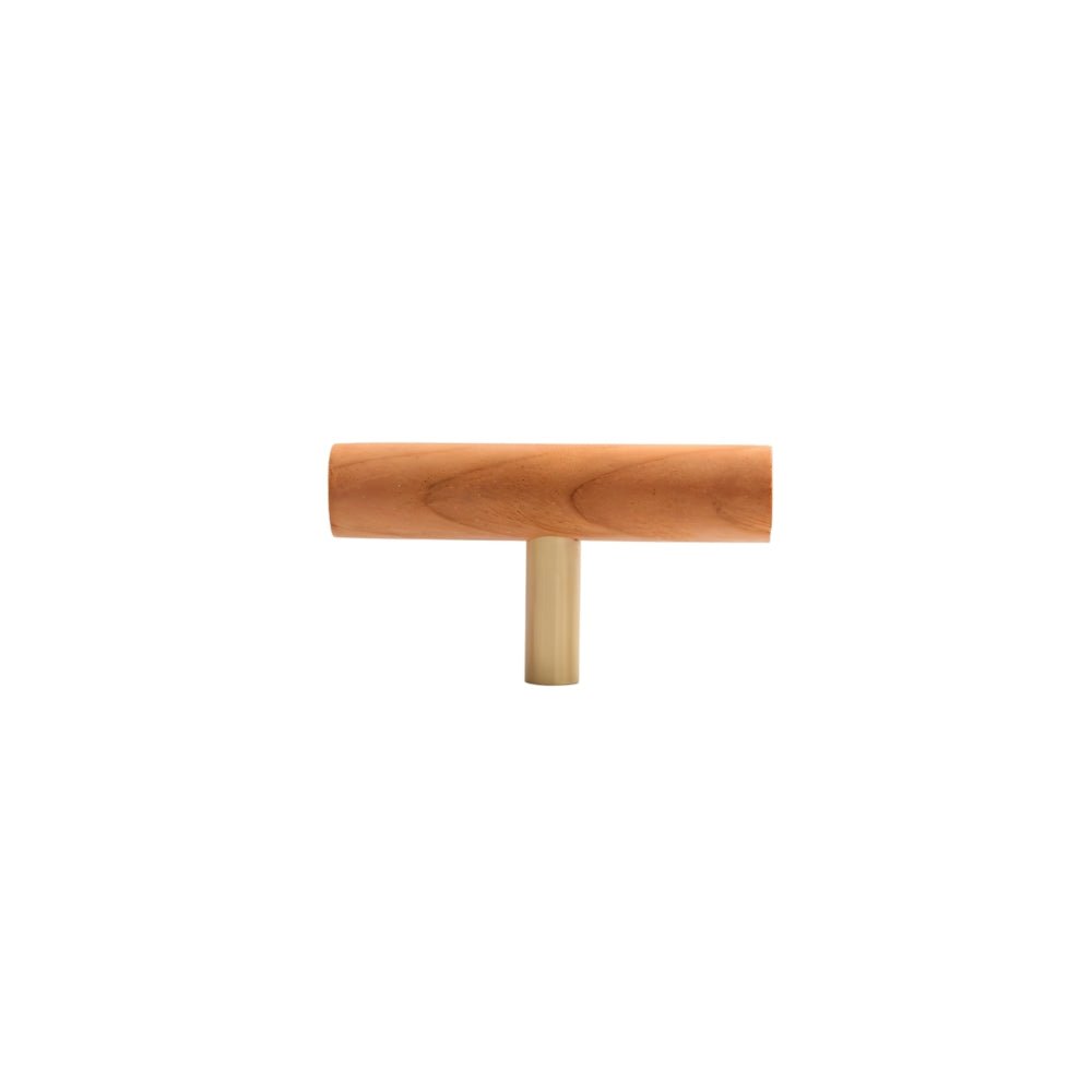 Wooden Cabinet Knobs & Pull Bars, Scandinavian Kitchen & Wardrobe Hardware, Brass Detailing, Set of 2 in 4 Wood Tones, 2.3-12.5in