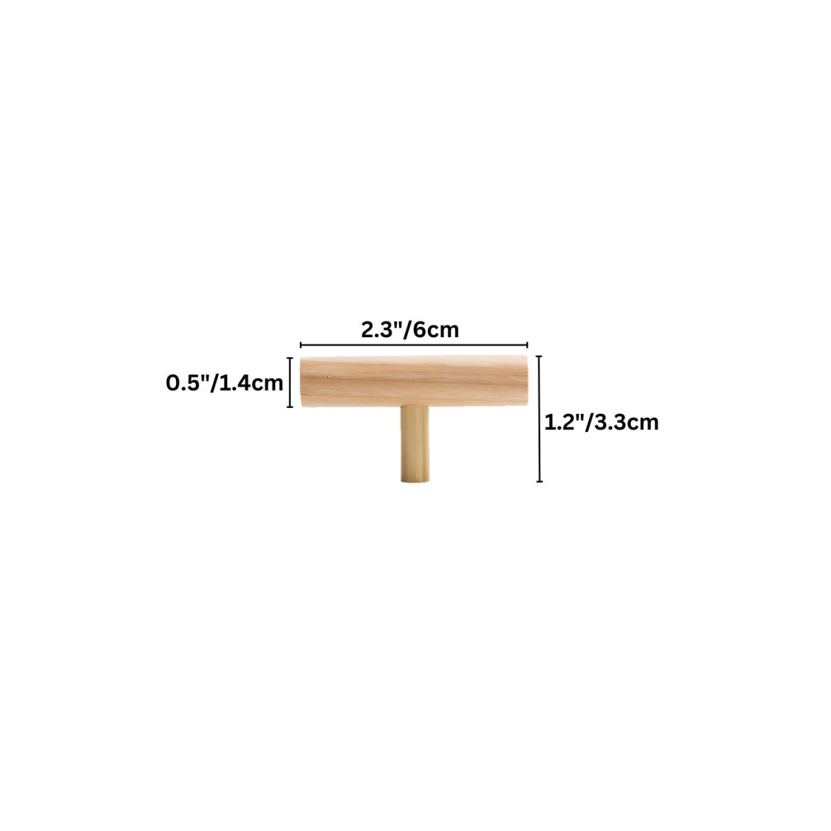Wooden Cabinet Knobs & Pull Bars, Scandinavian Kitchen & Wardrobe Hardware, Brass Detailing, Set of 2 in 4 Wood Tones, 2.3-12.5in