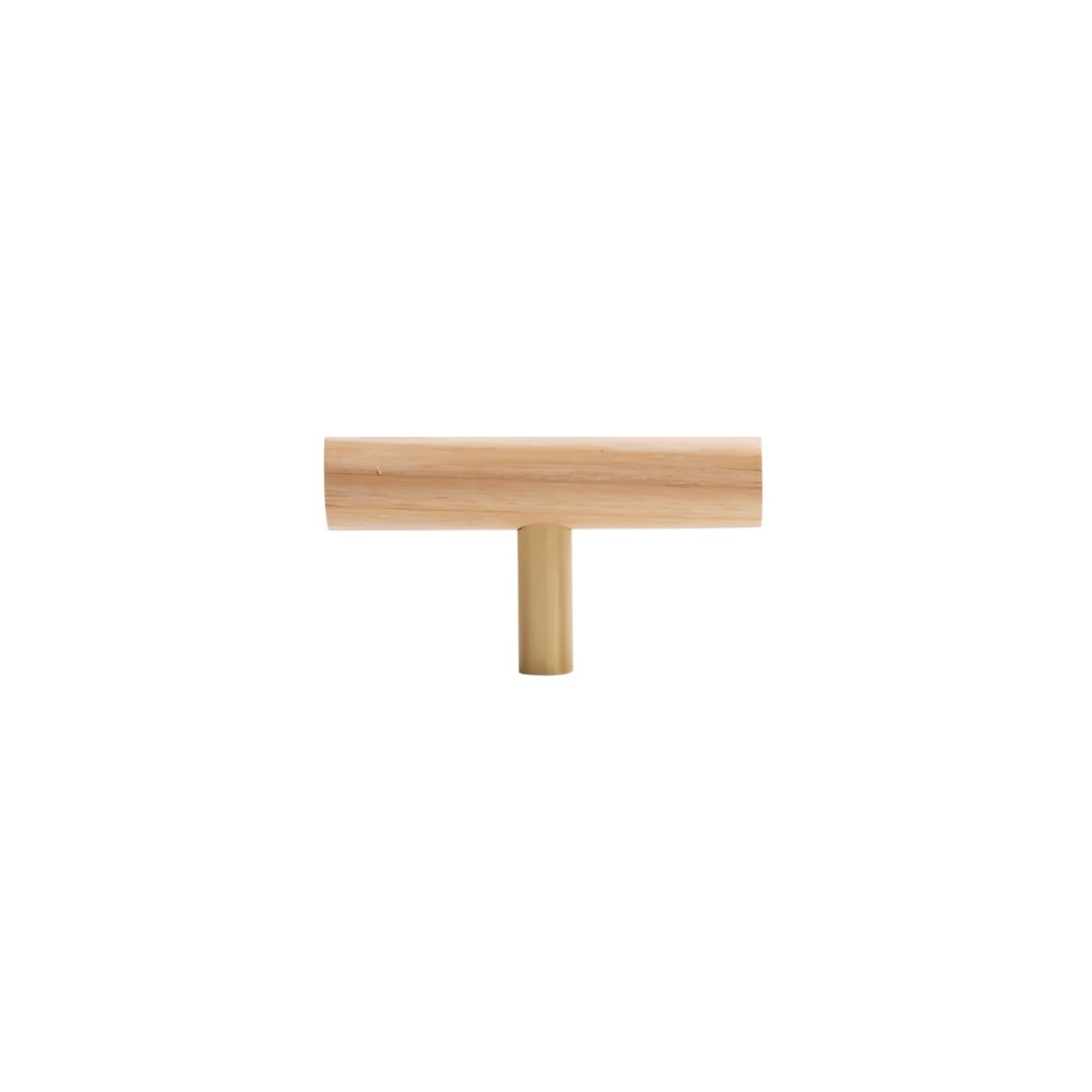 Wooden Cabinet Knobs & Pull Bars, Scandinavian Kitchen & Wardrobe Hardware, Brass Detailing, Set of 2 in 4 Wood Tones, 2.3-12.5in