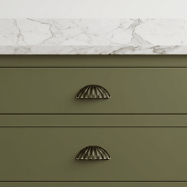 Scalloped Zinc Alloy Drawer Pulls, Modern Kitchen & Vanity Hardware, Ridged Half-Moon Face, Set of 2 Pieces, 2.5in Hole Spacing