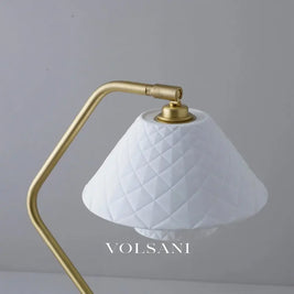 Ceramic Table Lamp with Copper Frame Quilted Shade Bedside & Desk Lamp Warm White LED Modern Sculptural 20in - Lighting