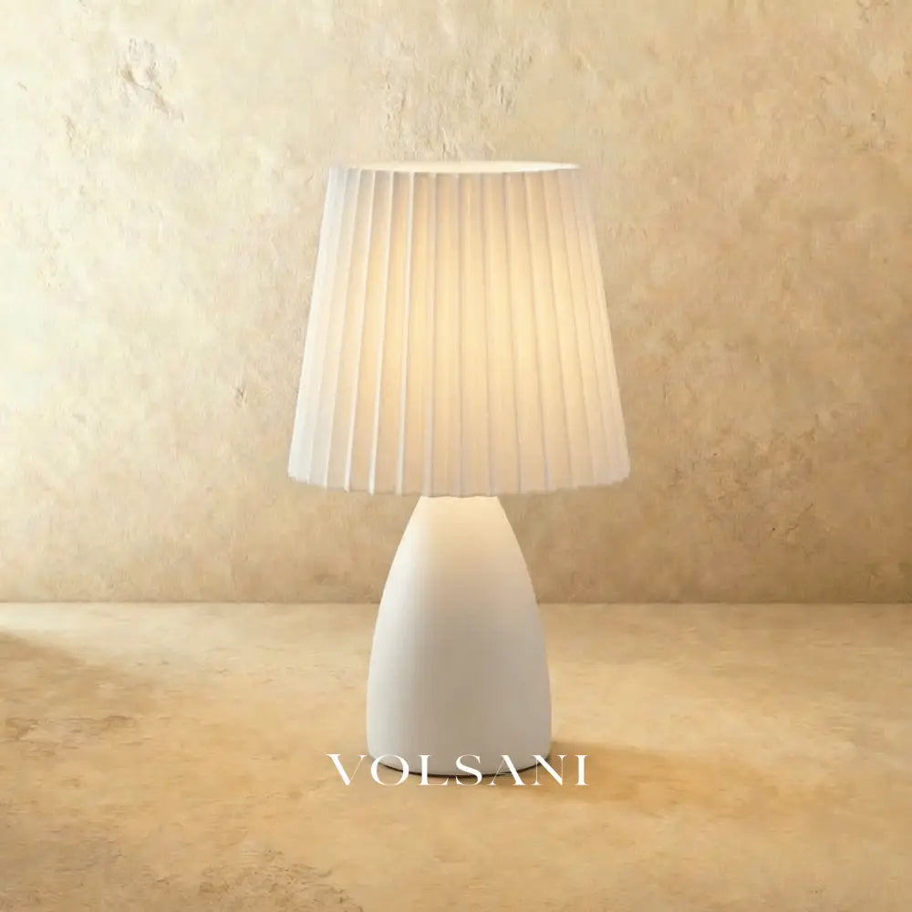 Ceramic Table Lamp with Pleated Shade Mid Century Modern Console & Reading Lamp Warm White LED 4 Colors 12in - Lighting