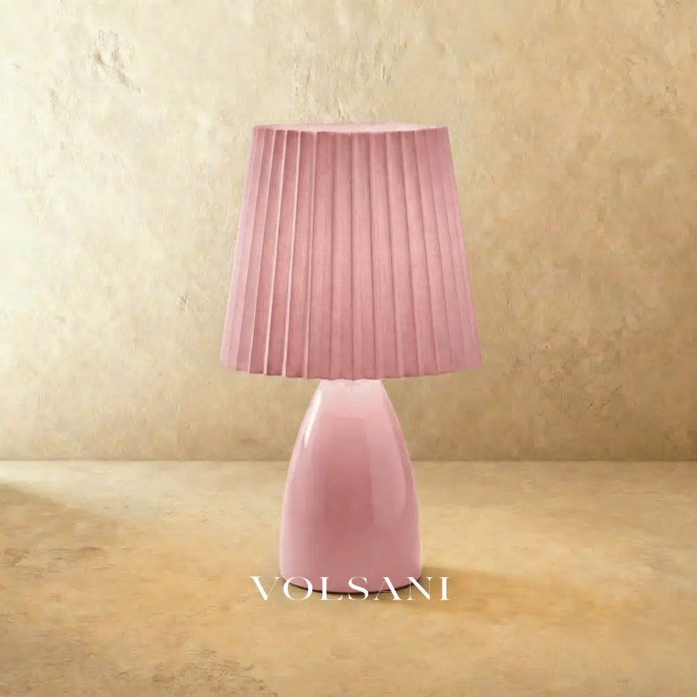Ceramic Table Lamp with Pleated Shade Mid Century Modern Console & Reading Lamp Warm White LED 4 Colors 12in - Lighting