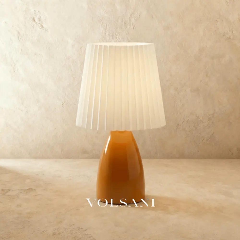 Ceramic Table Lamp with Pleated Shade Mid Century Modern Console & Reading Lamp Warm White LED 4 Colors 12in - Lighting
