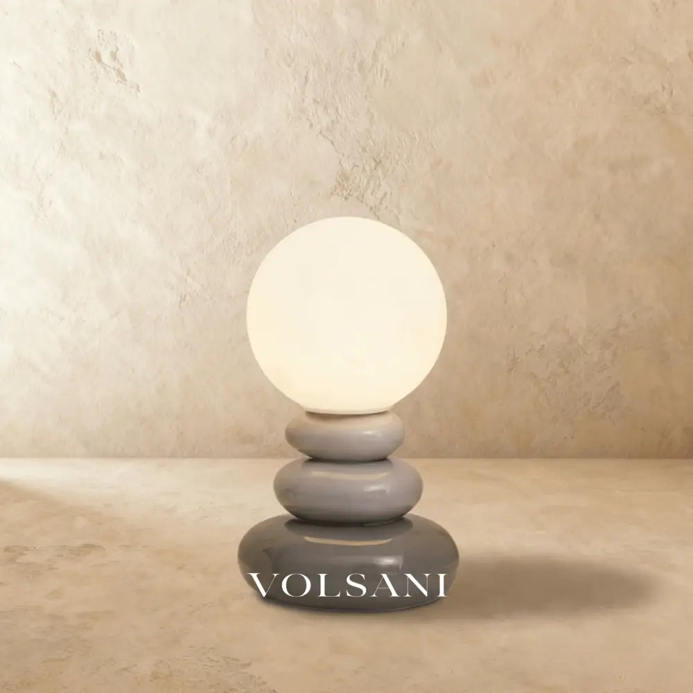 Ceramic Table Lamp with Sculptural Stacked Base Lunar Globe Shade Night Light for Bedroom Desk & Shelf 3 Colors 9in