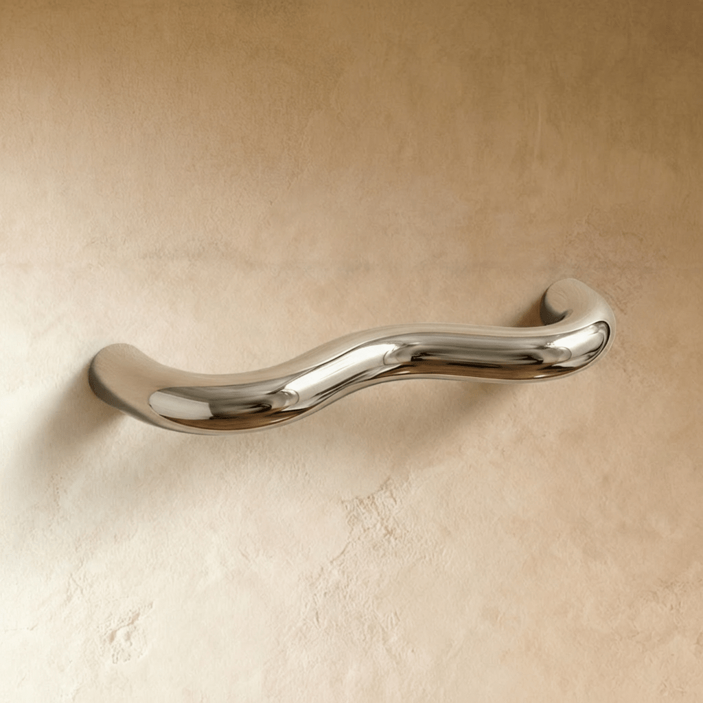 Curved Brass Drawer Pulls, Modern Kitchen & Dresser Cabinet Hardware, Polished Finish, Set of 2, 1.1-3.7in Hole Spacing