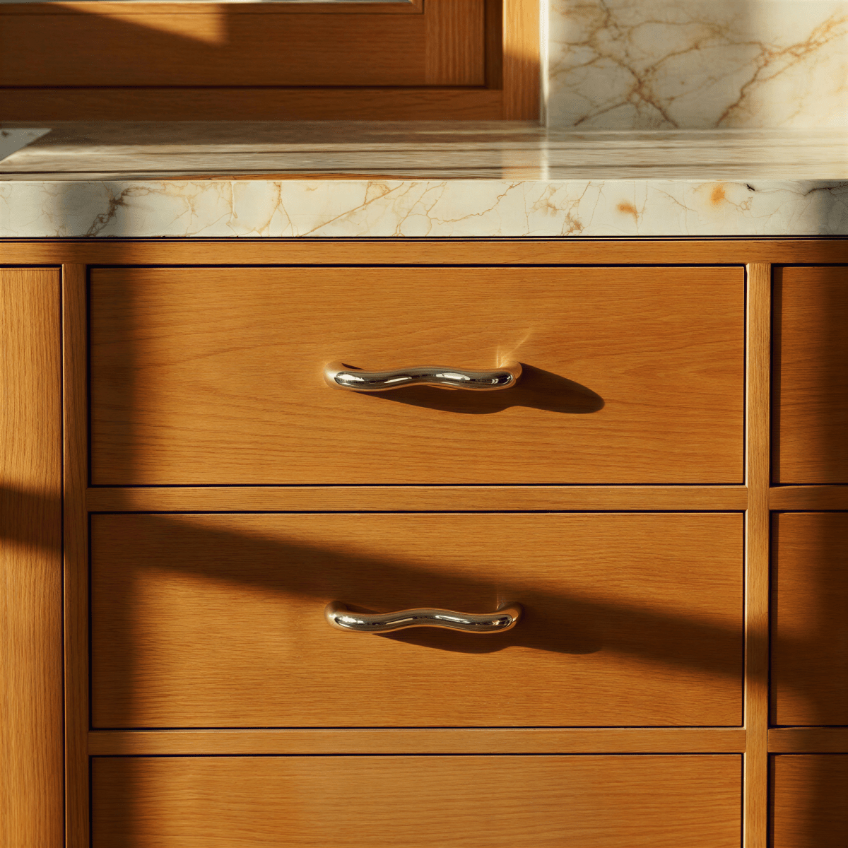Curved Brass Drawer Pulls, Modern Kitchen & Dresser Cabinet Hardware, Polished Finish, Set of 2, 1.1-3.7in Hole Spacing