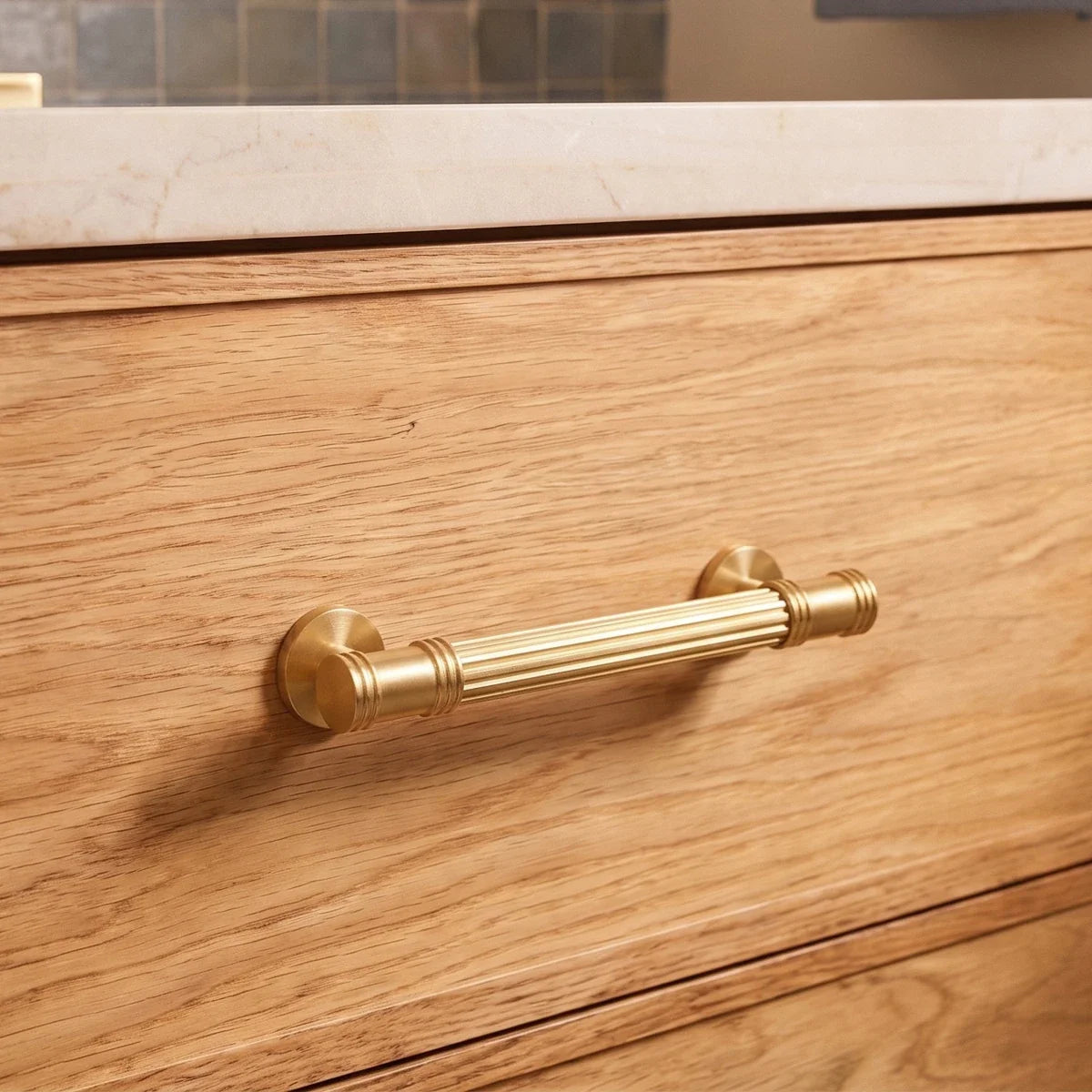 Grooved Brass Pull Bars, Modern Kitchen & Wardrobe Cabinet Hardware, Cylindrical Profile, Set of 2 Pieces, 3.7-8.8in