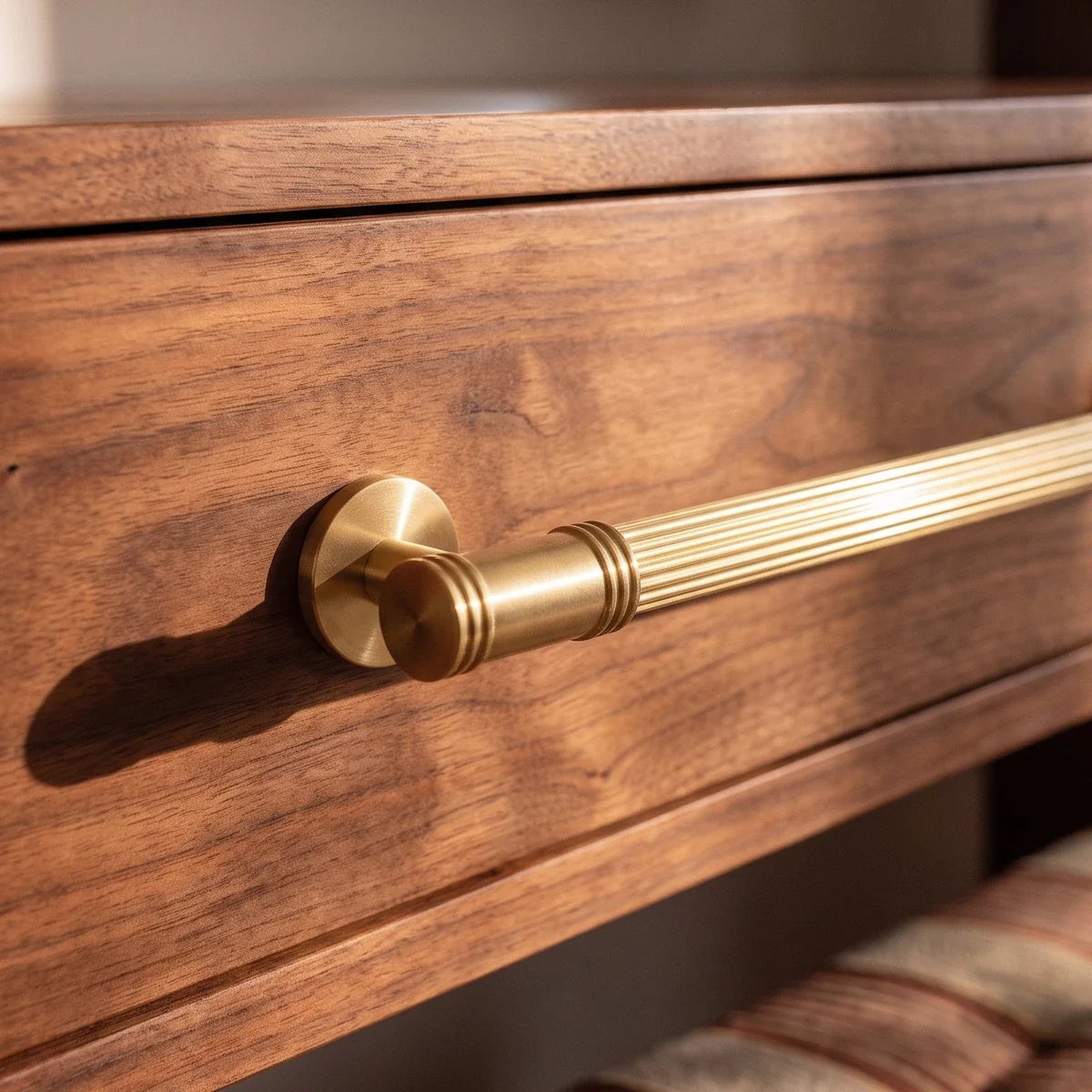 Grooved Brass Pull Bars, Modern Kitchen & Wardrobe Cabinet Hardware, Cylindrical Profile, Set of 2 Pieces, 3.7-8.8in