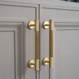 Grooved Brass Pull Bars, Modern Kitchen & Wardrobe Cabinet Hardware, Cylindrical Profile, Set of 2 Pieces, 3.7-8.8in