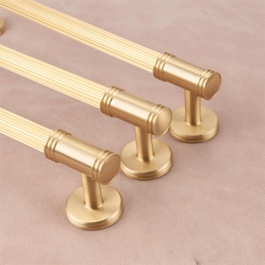 Grooved Brass Pull Bars, Modern Kitchen & Wardrobe Cabinet Hardware, Cylindrical Profile, Set of 2 Pieces, 3.7-8.8in