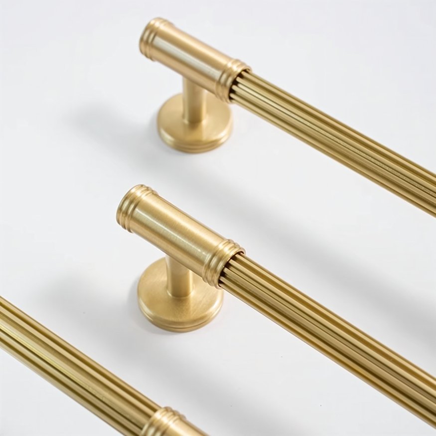 Grooved Brass Pull Bars, Modern Kitchen & Wardrobe Cabinet Hardware, Cylindrical Profile, Set of 2 Pieces, 3.7-8.8in