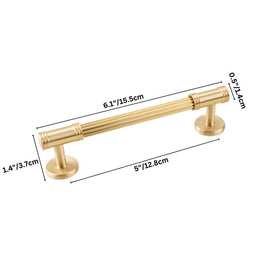 Grooved Brass Pull Bars, Modern Kitchen & Wardrobe Cabinet Hardware, Cylindrical Profile, Set of 2 Pieces, 3.7-8.8in