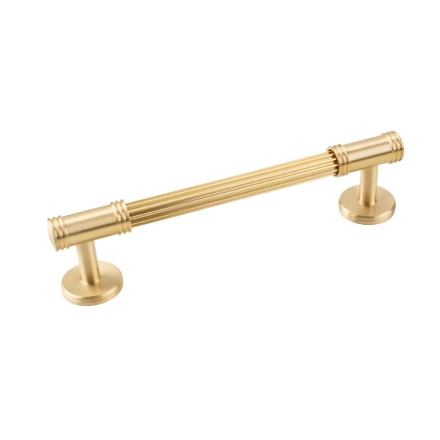 Grooved Brass Pull Bars, Modern Kitchen & Wardrobe Cabinet Hardware, Cylindrical Profile, Set of 2 Pieces, 3.7-8.8in