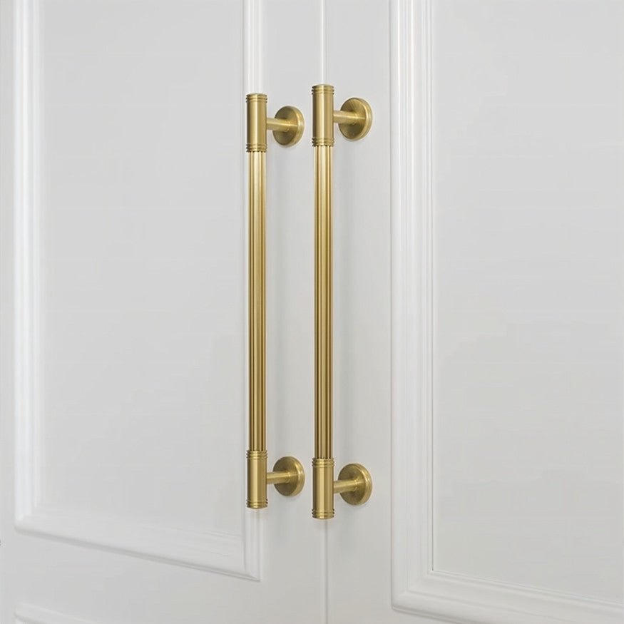 Grooved Brass Pull Bars, Modern Kitchen & Wardrobe Cabinet Hardware, Cylindrical Profile, Set of 2 Pieces, 3.7-8.8in