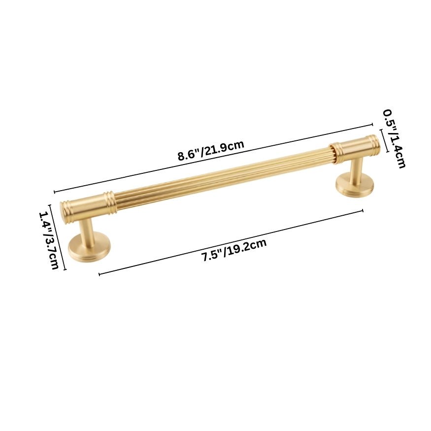 Grooved Brass Pull Bars, Modern Kitchen & Wardrobe Cabinet Hardware, Cylindrical Profile, Set of 2 Pieces, 3.7-8.8in