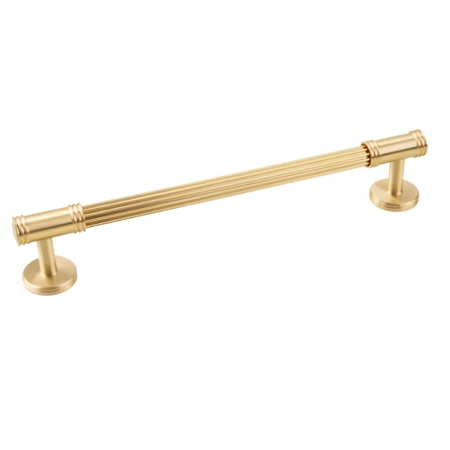 Grooved Brass Pull Bars, Modern Kitchen & Wardrobe Cabinet Hardware, Cylindrical Profile, Set of 2 Pieces, 3.7-8.8in
