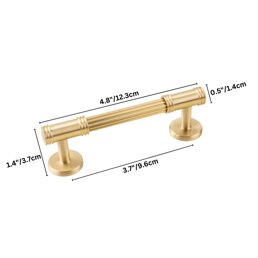 Grooved Brass Pull Bars, Modern Kitchen & Wardrobe Cabinet Hardware, Cylindrical Profile, Set of 2 Pieces, 3.7-8.8in