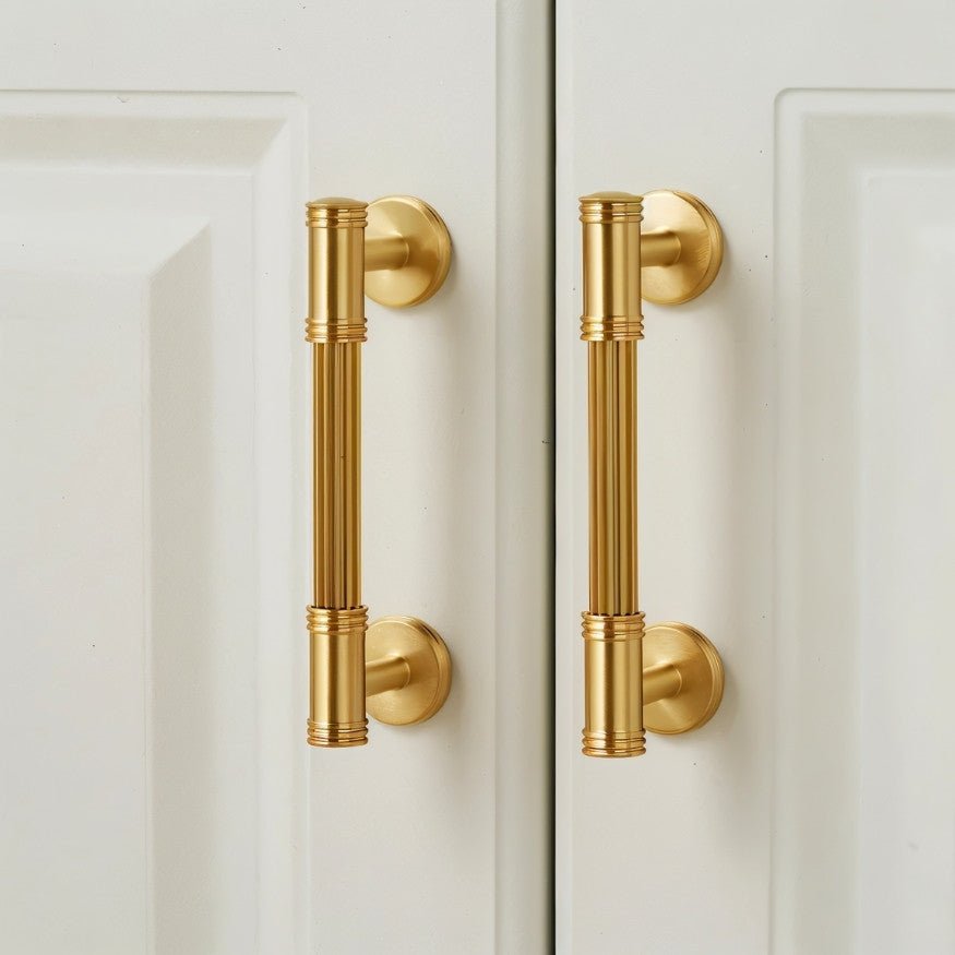 Grooved Brass Pull Bars, Modern Kitchen & Wardrobe Cabinet Hardware, Cylindrical Profile, Set of 2 Pieces, 3.7-8.8in