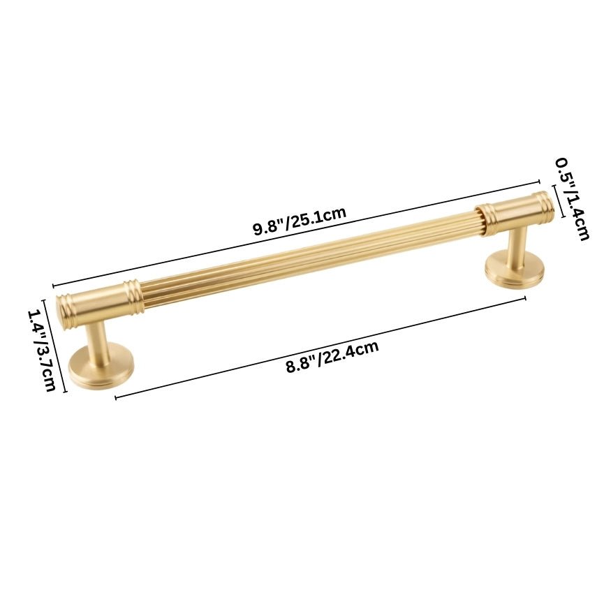Grooved Brass Pull Bars, Modern Kitchen & Wardrobe Cabinet Hardware, Cylindrical Profile, Set of 2 Pieces, 3.7-8.8in