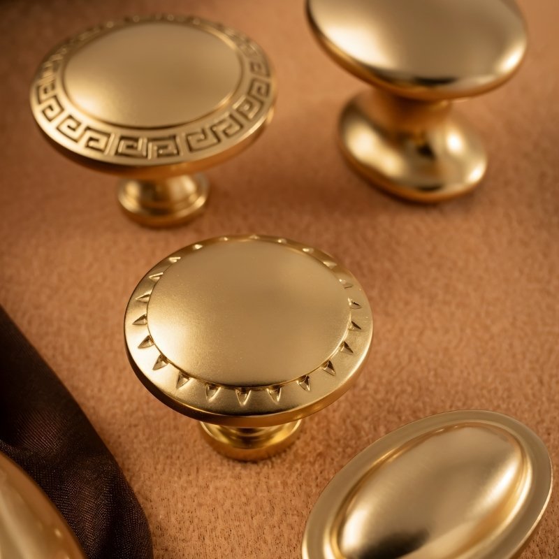 Solid Brass Cabinet Knobs, Vintage Kitchen & Wardrobe Hardware, Grecian-Inspired Texture, Set of 2 in Brass & Bronze, 1.3-1.7in