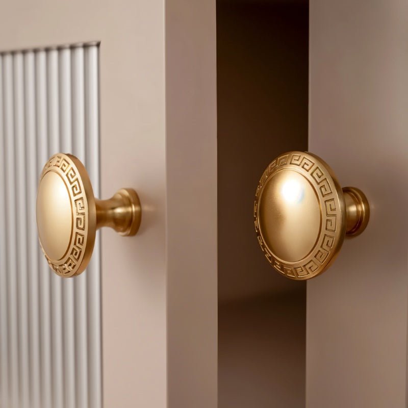 Solid Brass Cabinet Knobs, Vintage Kitchen & Wardrobe Hardware, Grecian-Inspired Texture, Set of 2 in Brass & Bronze, 1.3-1.7in