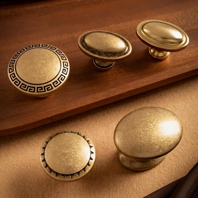 Solid Brass Cabinet Knobs, Vintage Kitchen & Wardrobe Hardware, Grecian-Inspired Texture, Set of 2 in Brass & Bronze, 1.3-1.7in