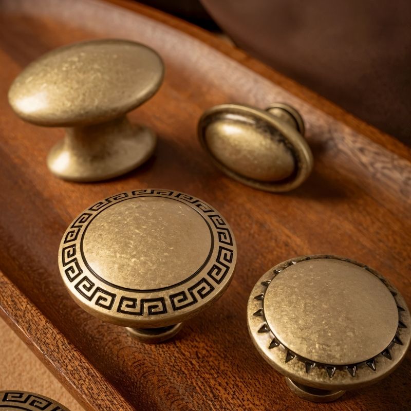 Solid Brass Cabinet Knobs, Vintage Kitchen & Wardrobe Hardware, Grecian-Inspired Texture, Set of 2 in Brass & Bronze, 1.3-1.7in