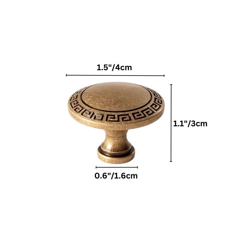 Solid Brass Cabinet Knobs, Vintage Kitchen & Wardrobe Hardware, Grecian-Inspired Texture, Set of 2 in Brass & Bronze, 1.3-1.7in