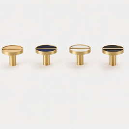 Brass & Leather Cabinet Knobs, Modern Wardrobe & Drawer Hardware, Central Brass Bar Grip, Set of 2 in 7 Colors, 1.2in