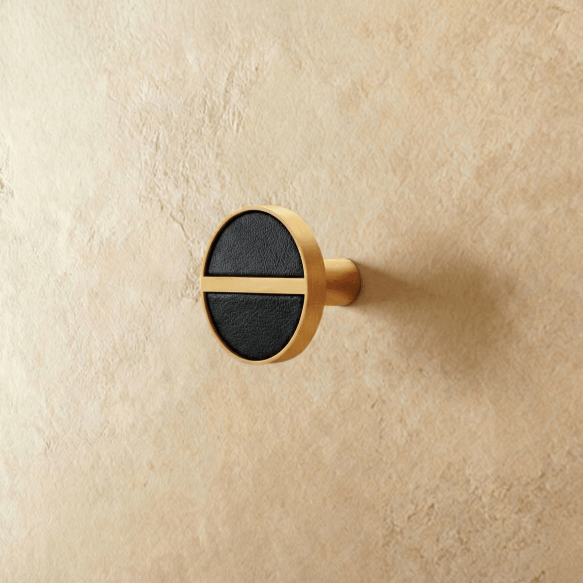 Brass & Leather Cabinet Knobs, Modern Wardrobe & Drawer Hardware, Central Brass Bar Grip, Set of 2 in 7 Colors, 1.2in