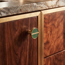Brass & Leather Cabinet Knobs, Modern Wardrobe & Drawer Hardware, Central Brass Bar Grip, Set of 2 in 7 Colors, 1.2in
