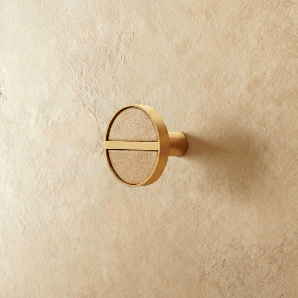 Brass & Leather Cabinet Knobs, Modern Wardrobe & Drawer Hardware, Central Brass Bar Grip, Set of 2 in 7 Colors, 1.2in