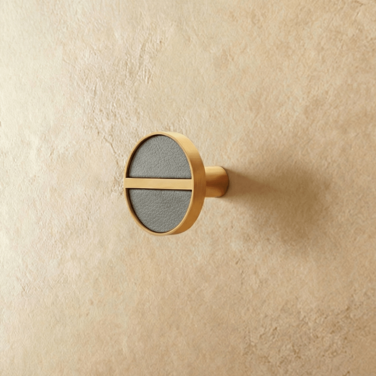 Brass & Leather Cabinet Knobs, Modern Wardrobe & Drawer Hardware, Central Brass Bar Grip, Set of 2 in 7 Colors, 1.2in