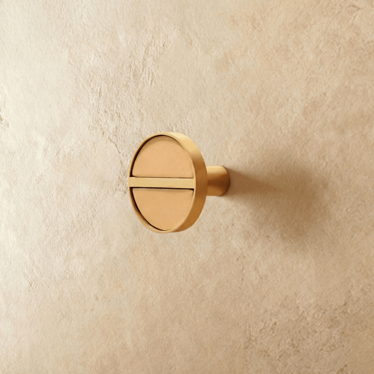 Brass & Leather Cabinet Knobs, Modern Wardrobe & Drawer Hardware, Central Brass Bar Grip, Set of 2 in 7 Colors, 1.2in