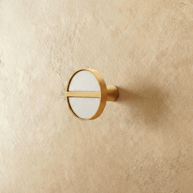 Brass & Leather Cabinet Knobs, Modern Wardrobe & Drawer Hardware, Central Brass Bar Grip, Set of 2 in 7 Colors, 1.2in