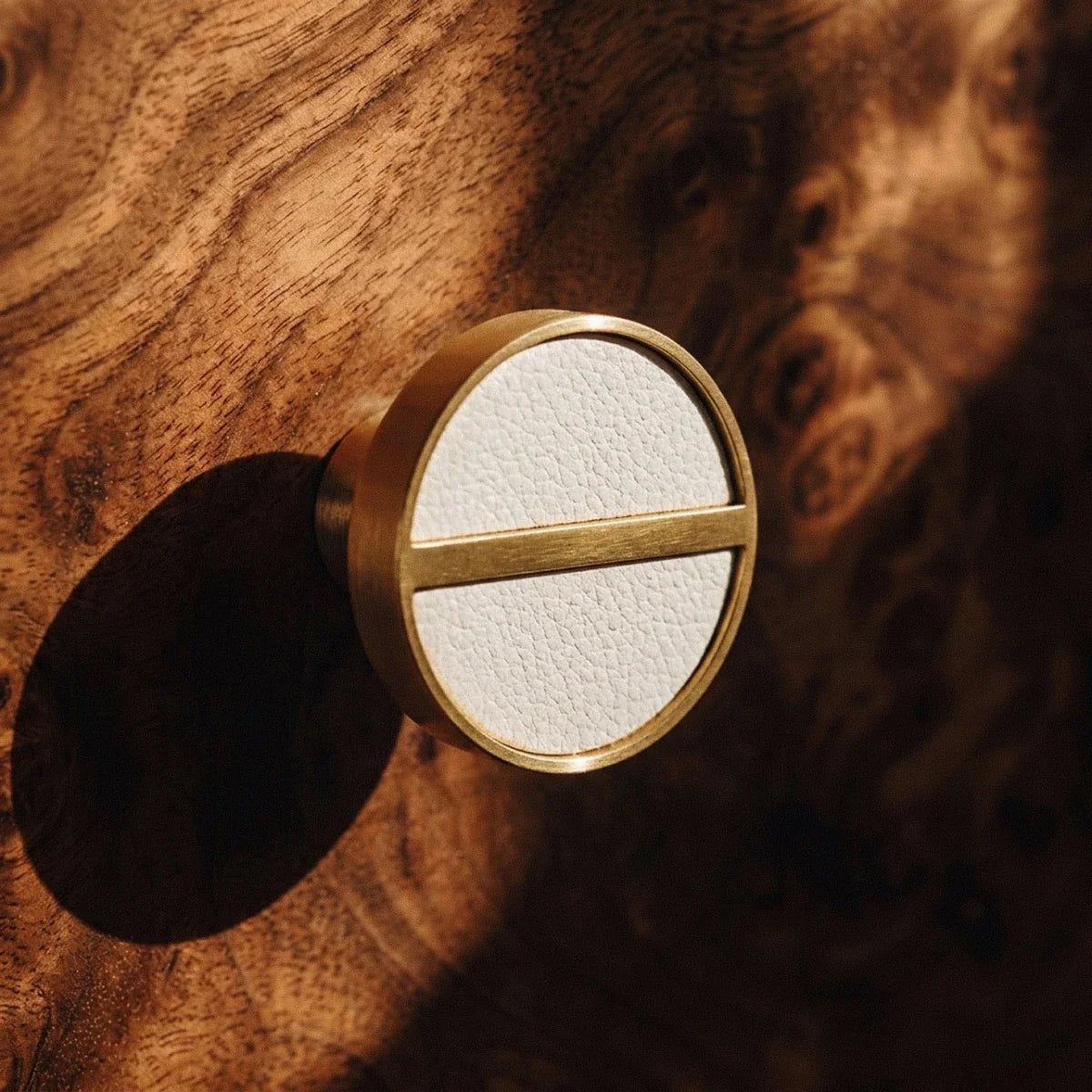 Brass & Leather Cabinet Knobs, Modern Wardrobe & Drawer Hardware, Central Brass Bar Grip, Set of 2 in 7 Colors, 1.2in