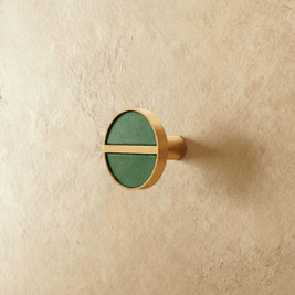Brass & Leather Cabinet Knobs, Modern Wardrobe & Drawer Hardware, Central Brass Bar Grip, Set of 2 in 7 Colors, 1.2in
