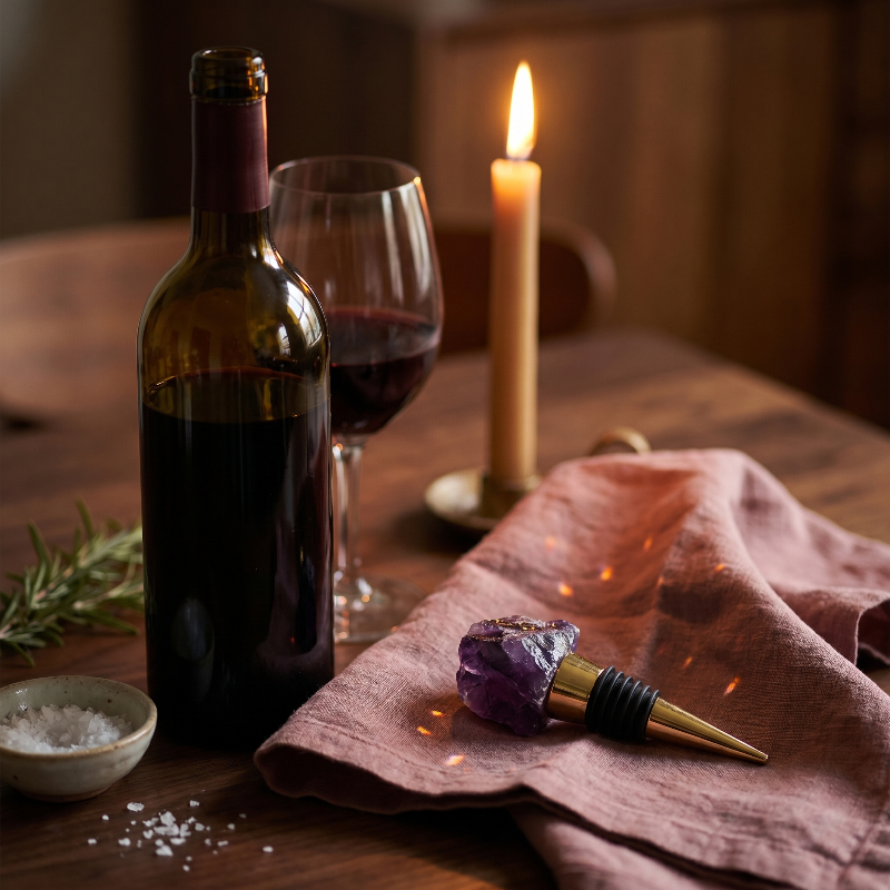 Wine Stopper, Raw Crystal Bottle Stopper, Amethyst & Quartz, Gold or Silver