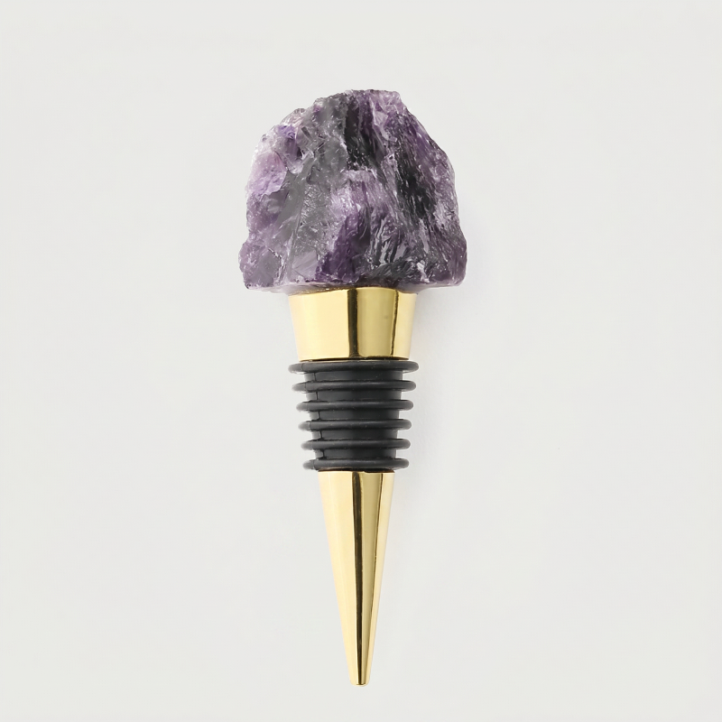 Wine Stopper, Raw Crystal Bottle Stopper, Amethyst & Quartz, Gold or Silver