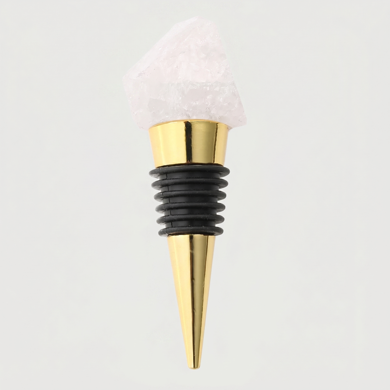 Wine Stopper, Raw Crystal Bottle Stopper, Amethyst & Quartz, Gold or Silver