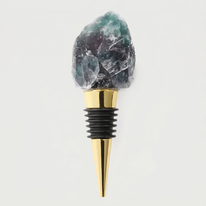 Wine Stopper, Raw Crystal Bottle Stopper, Amethyst & Quartz, Gold or Silver