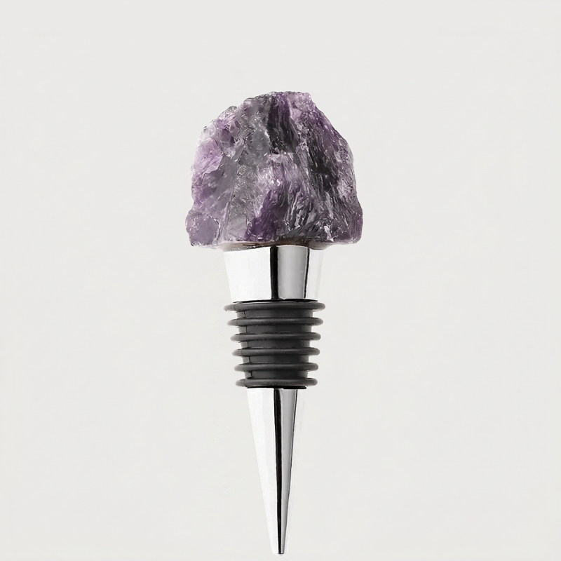 Wine Stopper, Raw Crystal Bottle Stopper, Amethyst & Quartz, Gold or Silver