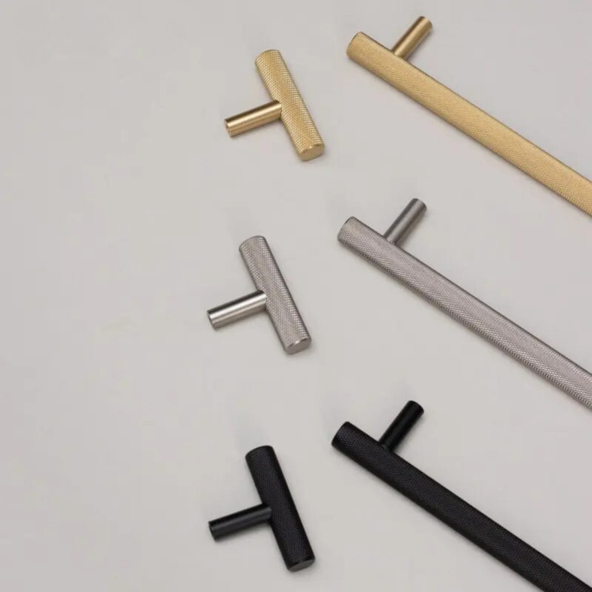 Cross-Knurled Brass Cabinet Knobs & Drawer Pulls, Modern Wardrobe & Kitchen Hardware, Three Finishes, Set of 2, 2-10in