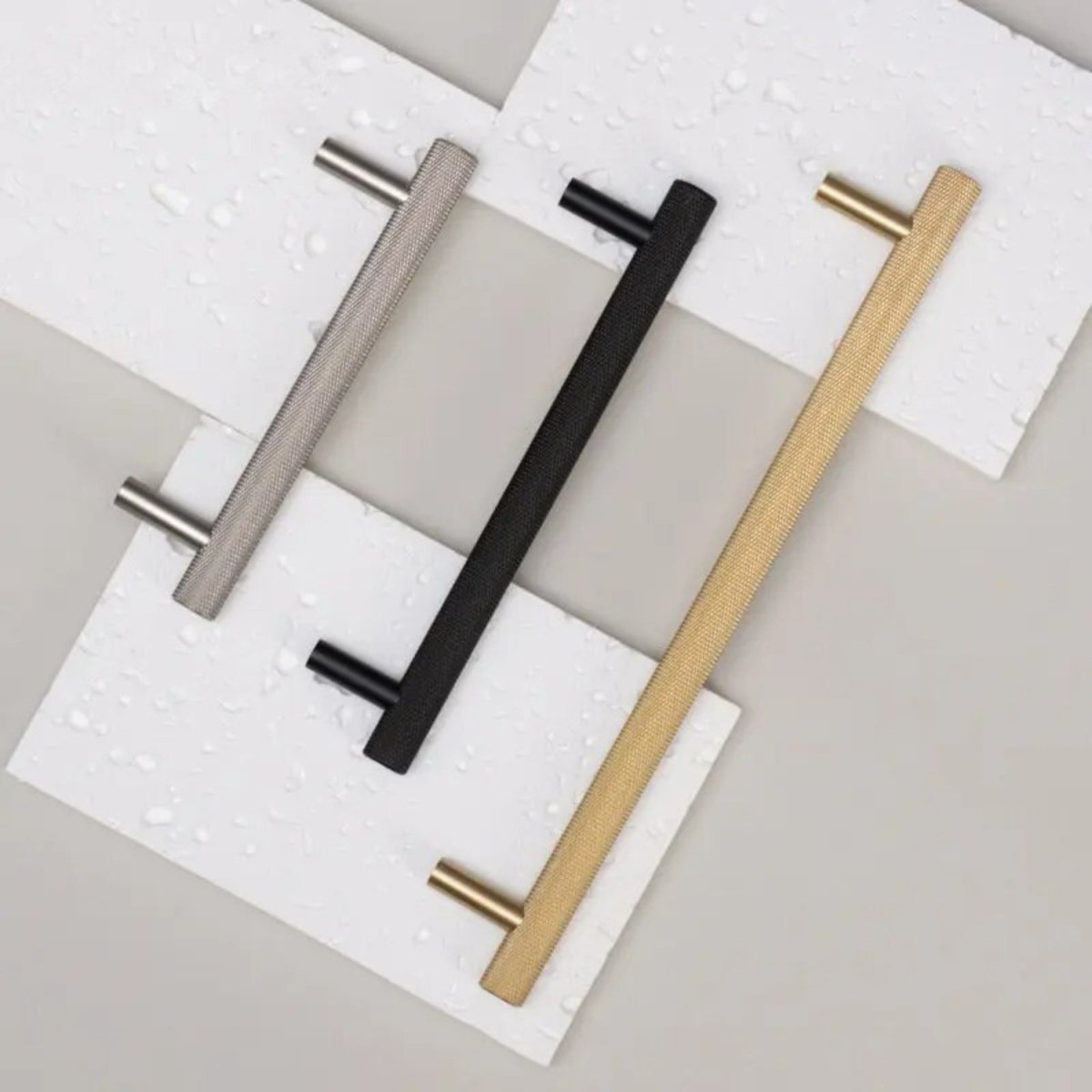 Cross-Knurled Brass Cabinet Knobs & Drawer Pulls, Modern Wardrobe & Kitchen Hardware, Three Finishes, Set of 2, 2-10in