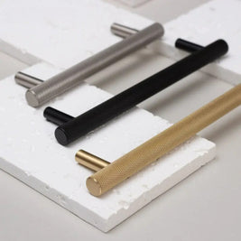 Cross-Knurled Brass Cabinet Knobs & Drawer Pulls, Modern Wardrobe & Kitchen Hardware, Three Finishes, Set of 2, 2-10in