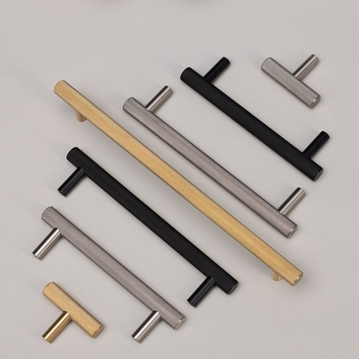 Cross-Knurled Brass Cabinet Knobs & Drawer Pulls, Modern Wardrobe & Kitchen Hardware, Three Finishes, Set of 2, 2-10in